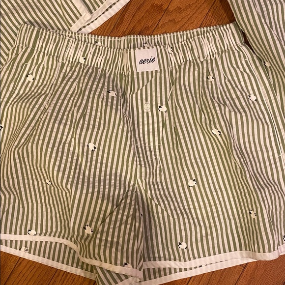 Aerie Green Striped 3 Piece Pajama Set Sz Small.  NWOT - Picture 2 of 7